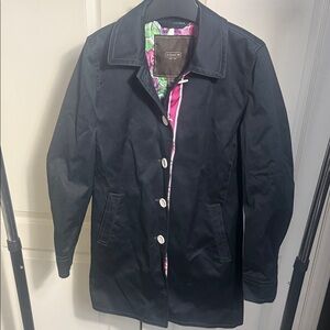 Coach Navy Trench Coat w/Floral Lining Size XS